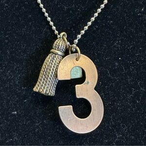 John Wind Silver and Bronze Tone Number "3" Metal Tassel Necklace Stylish NEW